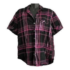 Victorias Secret Womens XS Lightweight Flannel Pajama Top Shimmer Pink Black